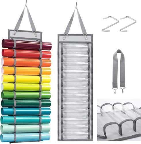 Jesustree Vinyl Rollen Organizer12 Fächern Vinyl Rollen Aufbewahrung Organizer Wandhalterung Aufbewahrungshalter für Vinylbögen Wärmetransferpapier Geschenkpapier Grau 67x22cm