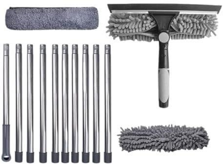 Spatole | Kit di attrezzi per la pulizia delle finestre – Asta di prolunga girevole testa 2 in 1 attrezzature di lavaggio per interni esterni nel carrello esterno doccia in