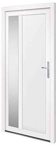 Puerta de entrada de PVC blanco 98 x 200 cm con relleno de poliestireno sándwich – Duradero, eficiente energéticamente para viviendas unifamiliares y edificios de apartamentos