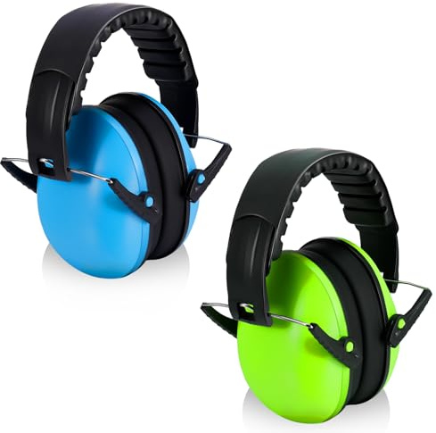 Zuimei 2 Pack Ear Defenders Kids, Adjustable Children Earmuffs Ear Protectors, Noise Cancelling Headphones, Headband Hearing Protection Earmuffs for Boys Girls Baby,Blue and Green