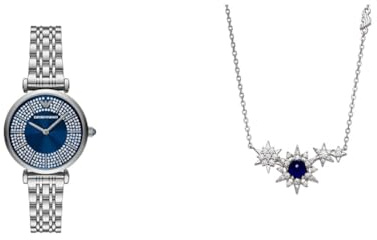 Emporio Armani Damen Silberfarbene Edelstahl Uhr und Halskette, Set