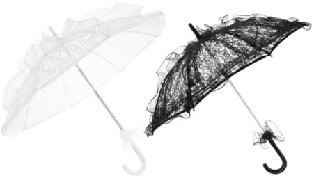 GALPADA 2 Pièces Parapluie Dentelle Noir Blanc Parasol à Poignée Ergonomique pour Mariage Déguisement Halloween Décoration et Photo Extérieure