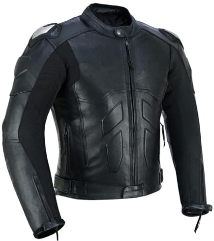Chaqueta de cuero blindado para motociclista para hombre, protección de motociclista, impermeable, paneles de malla transpirable, hombros y codos reforzados, chaqueta negra para montar, Negro, L
