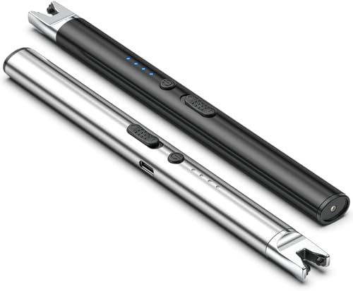 MIIVII 2 Stück Lichtbogen Feuerzeug Elektrisch Stabfeuerzeug USB Aufladbar Elektrisches Winddichtes Elektro Kerzenanzünder Plasma Feuerzeuge für Kerzen Anzünden, Gasherd (Schwarz+Silber)