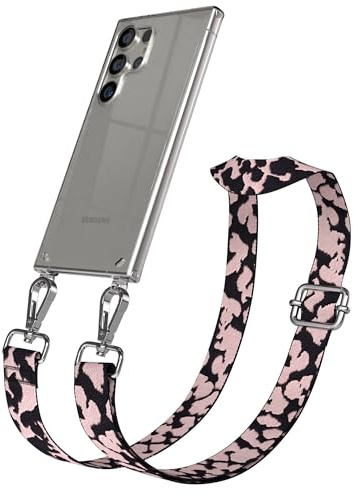 EAZY CASE Handykette - Verstellbares Taschenband kompatibel mit Galaxy S24 Ultra, Schulterriemen, Handykordel mit Silikon Hülle, Umhängetasche, Rosa Camouflage Silber