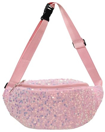 XSDSLS Sac Banane à Paillettes Scintillantes pour Femme Sac Bandoulière Brillant, Sac de Taille à Sequins Brillants, Sac Banane Brillant à bandoulière La Poitrine pour Voyage, Fête, Festival (Rose)