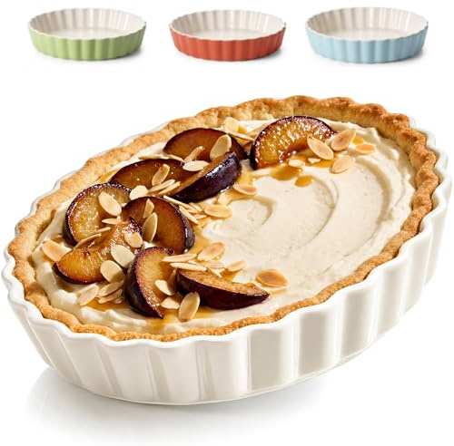 Praknu Plat à Tarte Céramique 28 cm Blanc – Moule à Tarte – Plat à Quiche | Revêtement anti-adhésif, résiste aux coupures de couteau, nettoyage facile, Ø 28 cm, coloris blanc, bord haut