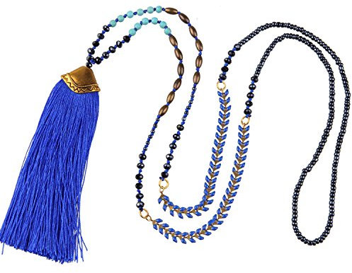 KELITCH Türkis Perlen Halsketten Mehrfarbige Lange Quaste Anhänger Halsketten Modeschmuck (Blau)