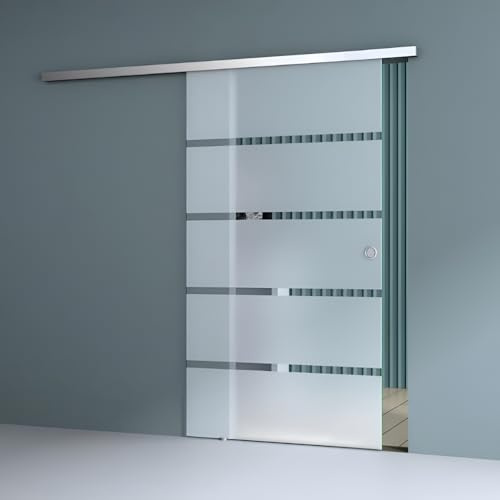 Durovin 1025 × 2050mm Heavy Duty Sliding Glass Door–8mm Tempered Frosted Section Glass with Premium Hardware Round Handle & 5ft Track System for Large Openings-Living Room,Patio,Commercial