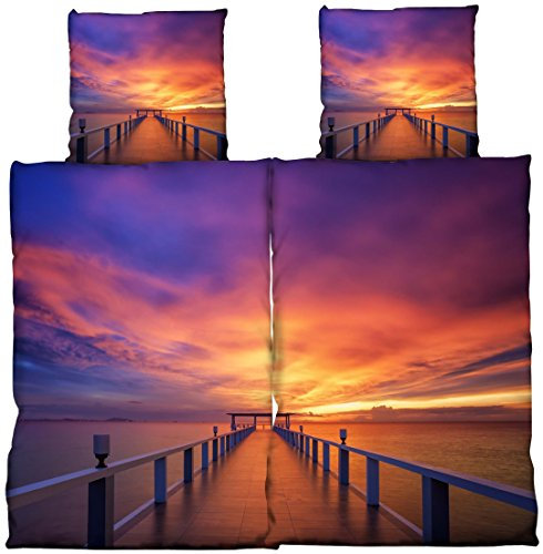 one-home 4 teilige Partner Bettwäsche 135 x 200 cm Sonnenuntergang Microfaser 2 Garnituren NEU