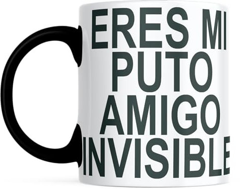 LINFORMAL - Taza de Cerámica 350ml - Ideal para el Desayuno y Tomar Café - Tazas Originales para Regalar - Humor Sarcástico - Apta para Microondas y Lavavajillas - Eres mi Put@ Amigo Invisible