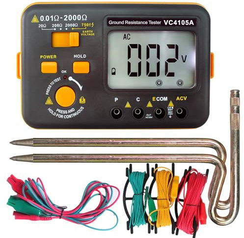 VC4105A Medidor de resistencia a la tierra digital a prueba de polvo y humedad duradero Pantalla LDC Medidor de voltaje de CA Probador de resistencia a tierra