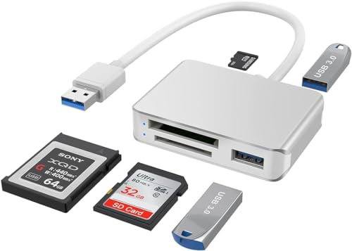 Lecteur de Carte XQD/SD/Micro SD, Lecteur/graveur/Adaptateur de mémoire Multi-Cartes avec 2 Ports USB3.0, Prise en Charge de la Carte XQD Sony G/M Series Lexar 2933x/1400x, SD/SDHC/TF Windows/Mac OS