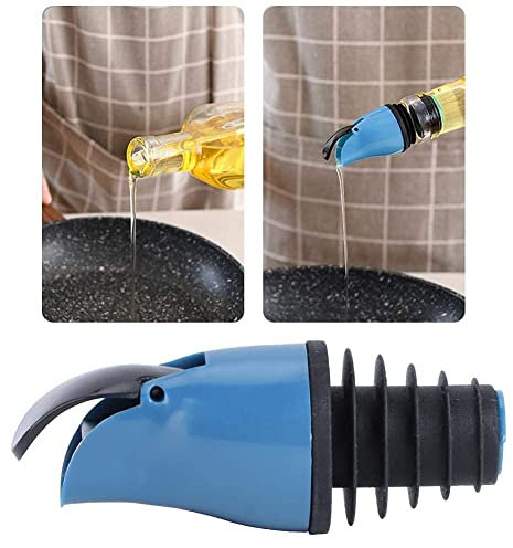 2Pcs Bouchon pour huile d'olive, bec verseur en silicone pour bouteille de liqueur, bec verseur pour vinaigre, huile d'olive, salade (bleu marine)