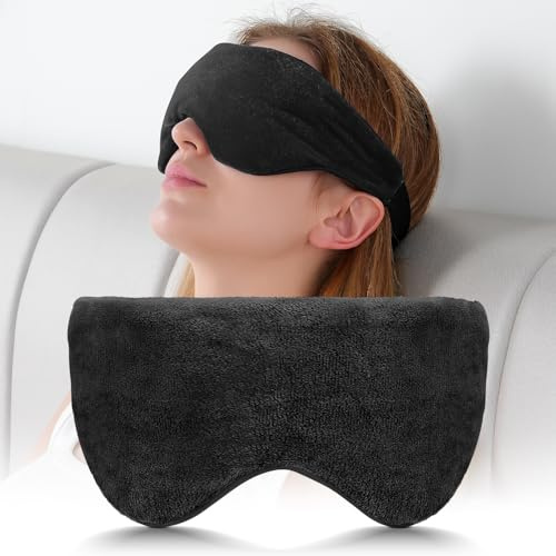 Sivio viktad ögonmask för sömn, mörkläggning sovmask för kvinnor och män | Kylande och mjuk vändbar; mild tryckkomfort; tung ögonbindel för flygresor, tupplur, meditation; mikrovågsugn; svart
