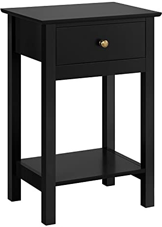 Yaheetech Bedside Table with Drawer and Open Shelf, Black | E1 Spray-Painted MDF, Full Panel Construction, 40 × 30 × 61 cm, Compact Storage with a Smooth Easy-Care Finish