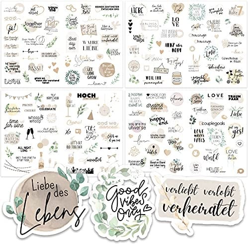 Sticker Hochzeit Gästebuch (164 Motive) - Vintage Hochzeit Aufkleber für Gästebuch oder Fotoalbum mit viel Liebe - Love Stickers für Scrapbook oder Bullet Journal - Wedding Deko mit Herz - Creme