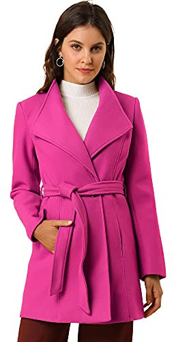Allegra K Abrigos Largos Con Cinturón De Manga Larga Con Cuello Alto Elegante De Invierno Para Mujer Fucsia L