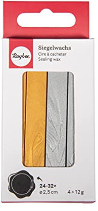 Rayher Siegelwachs, gold und silber, Box 4 Sticks, 2 x gold, 2 x silber, je 12 g, ohne Docht, 32000999