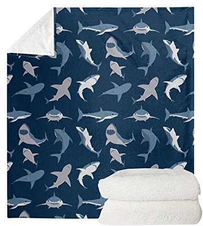 UOIMAG Fleecedecke mit Hai-Aufdruck für Kinder und Erwachsene, weiche Sofadecken, leichte Bettüberwürfe (90 x 120 cm)