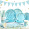 Yidaxing Vaisselle de Fête Bleues et Or, 122 Pièces Vaisselle Jetable Decoration Anniversaire Set Comprendre Assiettes en Papier, Serviettes, Paille, Tasses pour Mariage, Servir 24 Invités