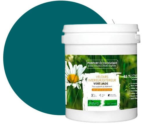 BOX DECO COULEURS Pintura natural ecológica interior exterior con aspecto terciopelo Natura – 1 l/13 m² [Clase energética A+], verde Jade