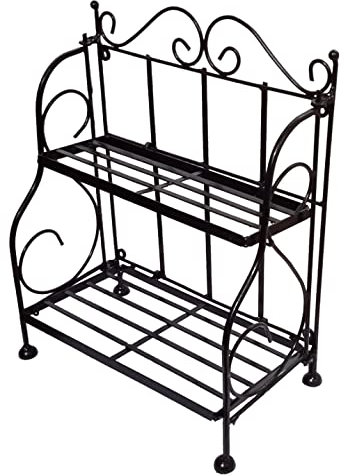 Purpledip Wrought Iron 2-Tier Foldable Table: Countertop Storage Shelf Rack Kitchen Bathroom Storage Organizer (12519)