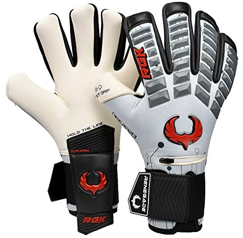 Renegade GK Eclipse Pulsar Professionelle Torwarthandschuhe Pro Finger Schutz | 4mm EXT Contact Grip & Breathaprene | Grau & Rot Torwart Handschuhe (Größe 6, Jugend, Junior, Neg. Cut, Level 5)