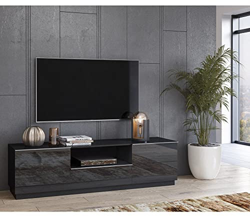 Lowboard hängend und stehend montierbar modern schwarz mit Glasfronten, B/H/T: ca. 180/50/48 cm