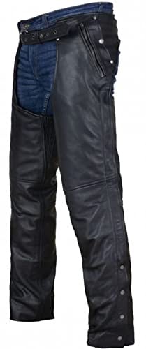 Dream Apparel Schwarze Motorrad-Lederchaps für Herren und Damen, Reiten mit Reißverschluss, Cowboy-, Biker-Chap-Hose mit Vier Taschen