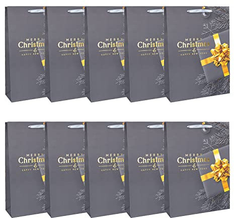 Idena 90078 - Geschenktüten Merry Christmas & Happy New Year, 10 Stück, 34,5 x 25 x 8,5 cm, Geschenktaschen