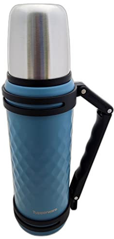 Tupperware Bouteille isotherme d'extérieur 1,2 l Hot & Go Jumbo isotherme exclusive ThermoTup Thermos Garde thermique Elegance Bleu Gris Acier inoxydable