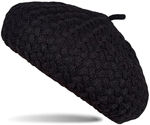 styleBREAKER Damen Feinstrick Baskenmütze mit Flechtmuster, Winter, Barett, Béret, Franzosen Mütze 04024201, Farbe:Schwarz