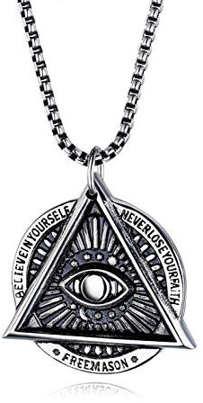 PikaLF Freimaurer Halskette für Männer - All Seeing Eye Anhänger Mit 25,6 Kette, Auge der Vorsehung Dreieck, Hip Hop Stil