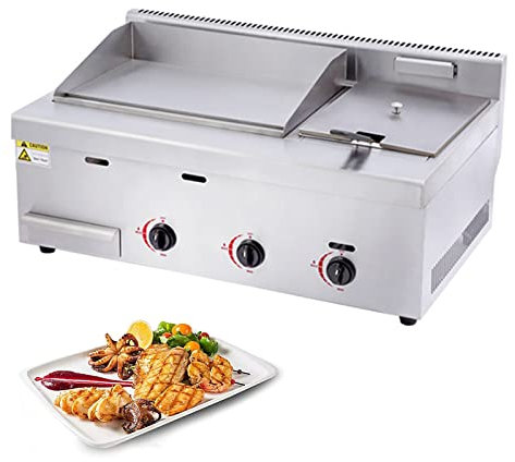 Plancha de Gas con 3 Quemadores, Parrilla de Gas, Barbacoa de Gas al Aire Libre, Bandeja Recogegrasa, Distribución Homogénea del Calor, Temperatura Regulable hasta 350°C, Pies Antideslizantes