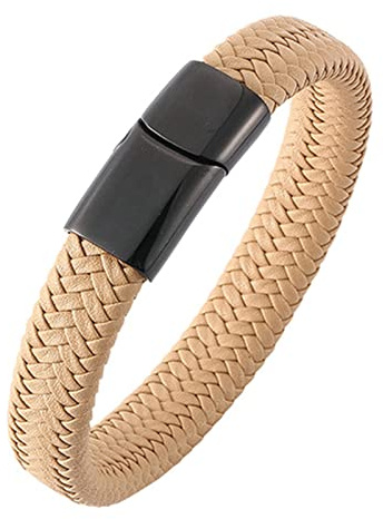 Ayoiow Armreifen Herren, Armreif Edelstahl Armkette Herren Leder Geflochten Armband mit Schwarz Schnalle