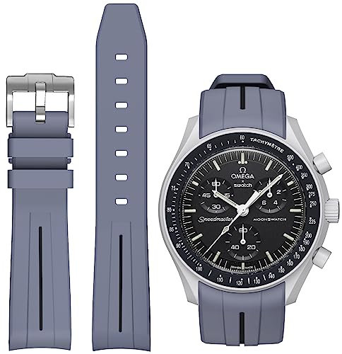 BONACE Correa para Omega x Swatch MoonSwatch/Rolex Watch/SEIKO Watch de 20 mm,Correa de repuesto de silicona para reloj Omega X Swatch Moonswatch Speedmaster sin espacio (Grises y negras Líneas)
