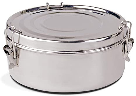 TIENDA EURASIA - Fiambrera Acero Inoxidable Redonda, con 2 Platos Incluidos, Porta Comida y Frutas, Fiambrera Cómoda para Viajes en Coche, Fácil para Llevar los Alimentos (16 cm)