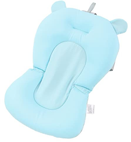 Almohadilla de Baño para bebé Asiento de Baño para bebé, Cojín de Baño para bebé Alfombrilla de Bañera para Recién Nacido, Almohada de Bañera para bebé con Red de Apoyo para Baño (Oso azul)