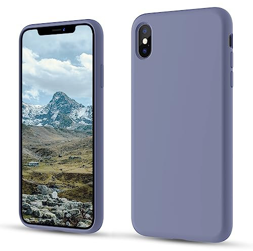 CALOOP Slim-Fit for iPhone X Case,iPhone XS Case,Skin Soft Liquid Silicone,Sturdy Shockproof Hard Frame Cover with Anti-Scratch Microfiber Lining,Robust Full Protection for Screen(Lavender Gray)