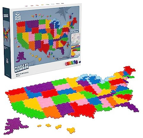 PLUS PLUS - Puzzle nach Zahlen – 1.400 Teile Karte der Vereinigten Staaten – Baugebäude Stem/Dampfspielzeug, ineinandergreifende Mini-Puzzle-Blöcke für Kinder