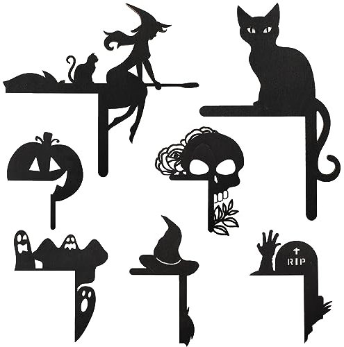 souleather 7 Stücke Halloween Tür Ecke Schild Dekoration, Schwarz Holz Türrahmen Dekoration Halloween Thema Hexe Schädel Kopf Geist Kürbis Katze Hut Geeignet Für Tür Ecke Fenster Ecke