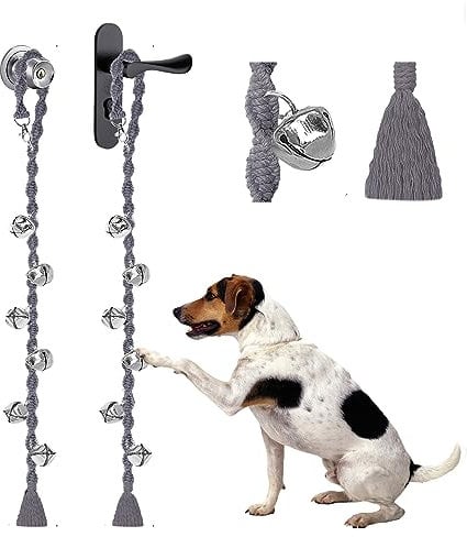 GINIDEAR Dog Bells to Go Outside & Puppy Potty Training, Adjustable Dog Door Bell Ring to Go Potty, Handmade with Premium Yarn. Twisted Style, Grey 2 Count