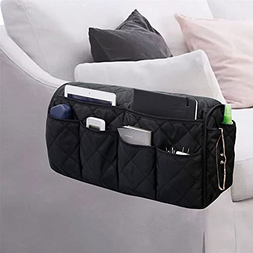 Lyirfan Sofa-Armlehnen-Organizer, rutschfest, für Fernbedienung, mit 14 Taschen, für Handy, TV-Fernbedienung, Zeitschriften, Brillen, iPad (Schwarz)