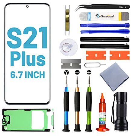 Tpyag Écran avant pour Samsung Galaxy S21 Plus 6,7, kit de réparation d'écran avec colle imperméable (pas LCD ni numériseur tactile)