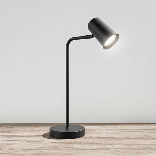 HOFTRONIC Riga LED Tischleuchte - 350° Schwenkbar und 90° Drehbar - 6500K Tageslichtweiß - 1,5e Meter Kabel mit Schnurdimmer - GU10 - Nachttischlampe Schwarz - Dimmbar - Tageslichtlampe schreibtisch