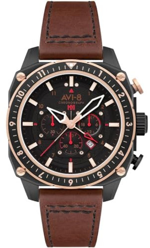 AVI-8 Watch Hawker Hunter Atlas Dual Time Chronograph | Genuine Leather Strap, Jade Black, Jade Black