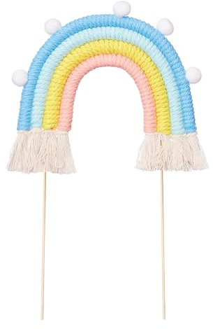 The Baked Studio - Boho geflochtener Regenbogen und Wolke Tortenaufsatz für Kuchendekoration für Geburtstage, Babypartys, Taufen (geflochtener Regenbogen - Pastellblau)