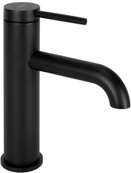 Rea Waschtischarmatur SPOT BLACK LOW Wasserhahn Bad Badarmatur aus Messing Armatur für Waschbecken Badezimmer Mischbatterie Waschbecken Einhebel (Schwarz)