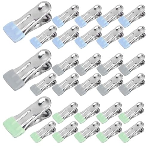 30 Pieces Pinces à Linge en Acier Inoxydable, Épingle à Linge INOX Durable, Pince a Linge Exterieur, Multifonctions Pinces à Linge en Métal pour Vêtements, Chaussettes, Photos, Scellage Alimentaire